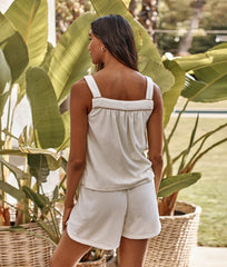 The Towel Terry Button-Front Tank - White Sand