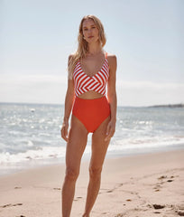 The Sea Breeze Cutout One-Piece - Mixed Stripe in Grapefruit & White Sand