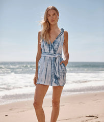 The Going Places Gauze Tie-Shoulder Romper - Summer Tie Dye
